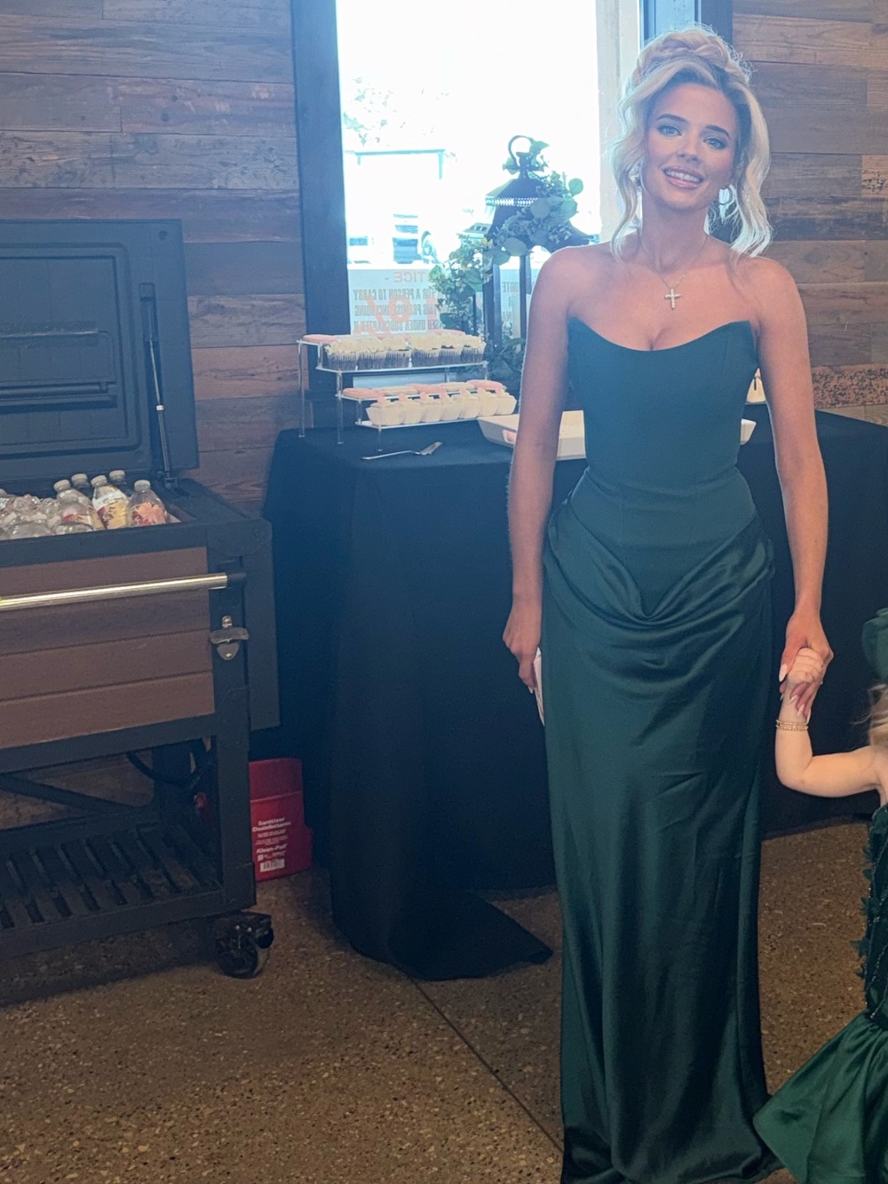 Cowl Front Dark Green Satin Maxi Dress